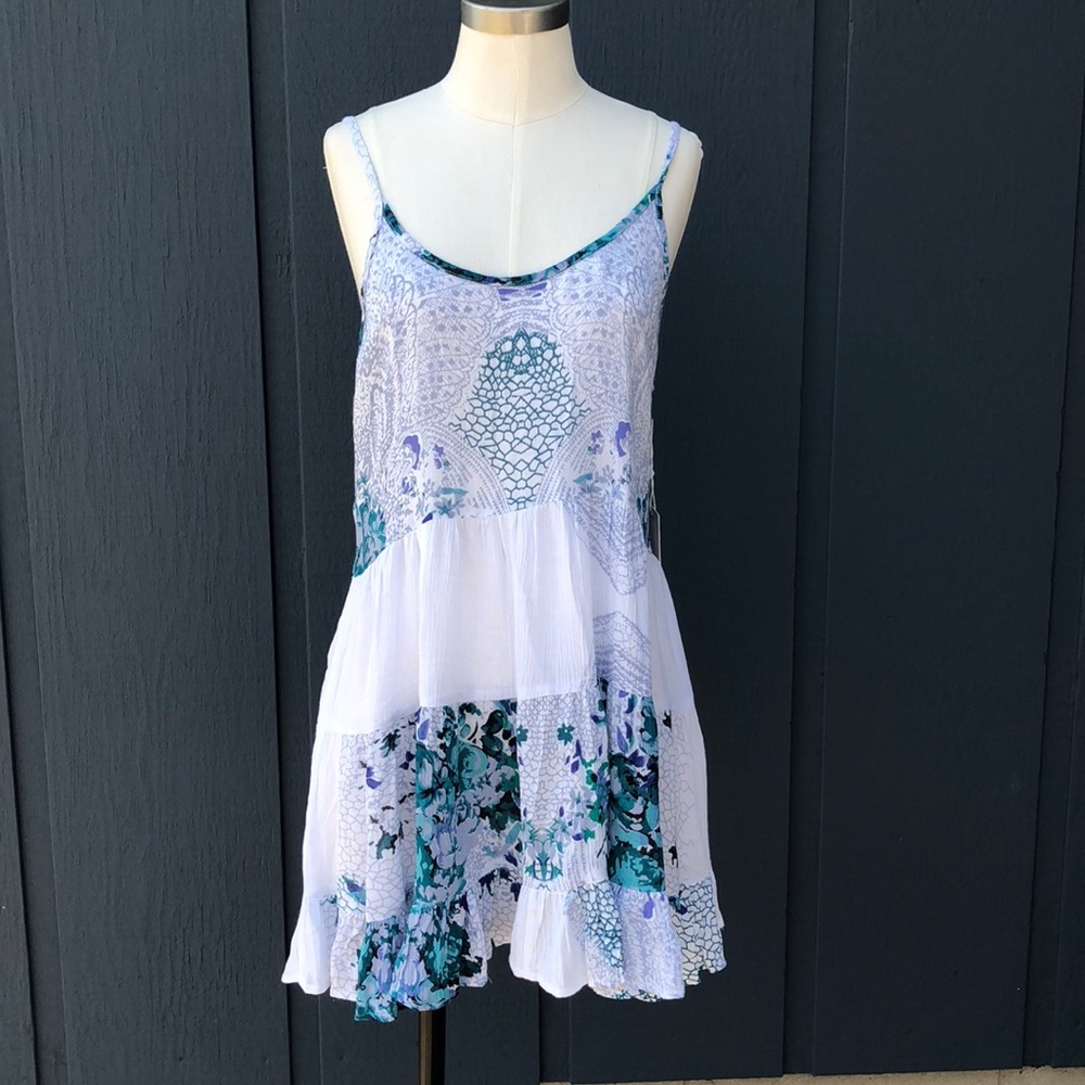 PARADISE USA | NWT WOMENS SPAGETTI STRAP COLORBLOCK FLOWY MINI SUN DRESS SZ MED